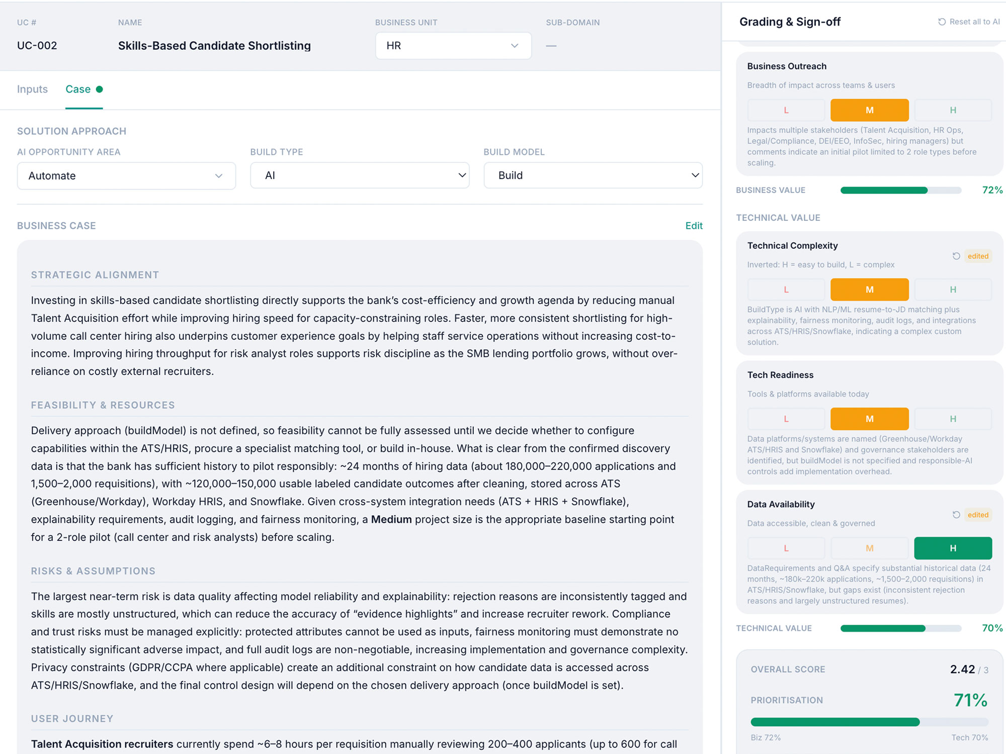 Business case generator in Prefolio